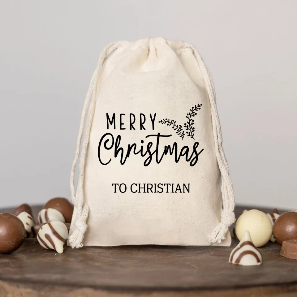 Personalized Drawstring Holiday Gift Bags - Small