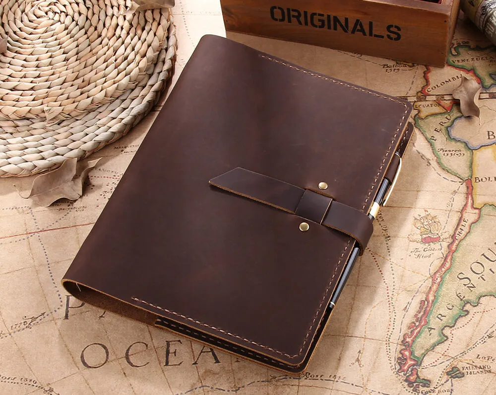 Personalized Ring Binder A5 Genuine Leather Travel Notebook