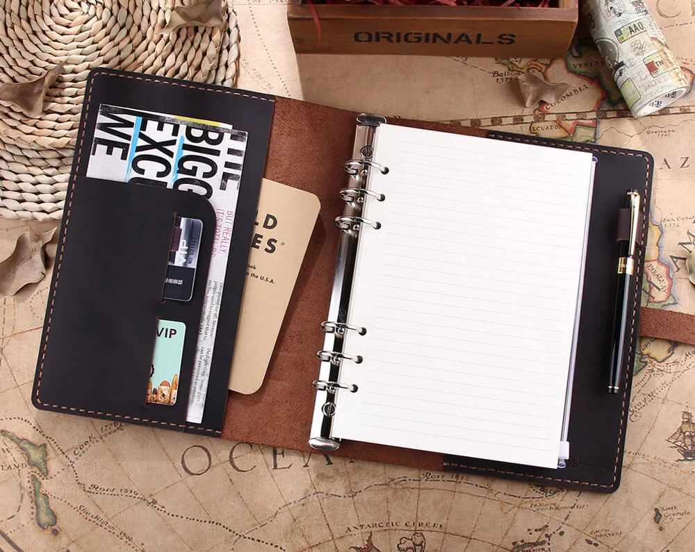 Personalized Ring Binder A5 Genuine Leather Travel Notebook