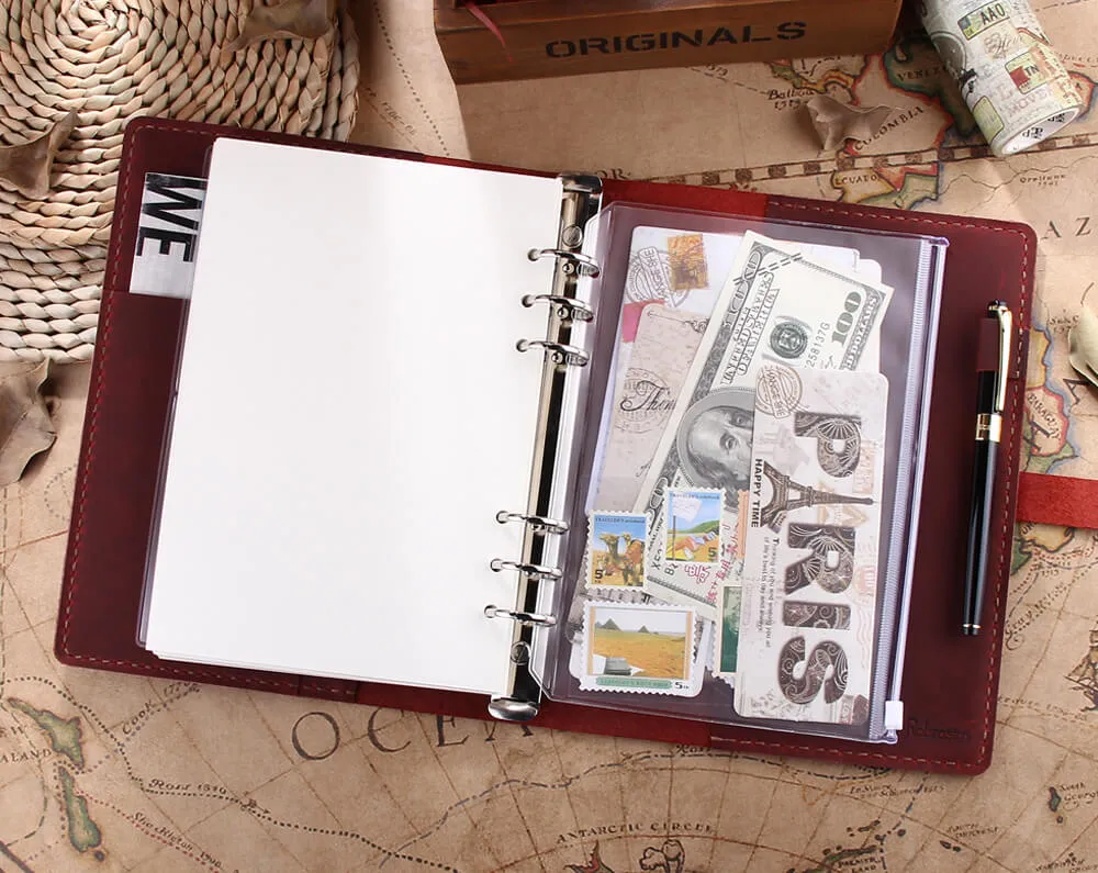 Personalized Ring Binder A5 Genuine Leather Travel Notebook