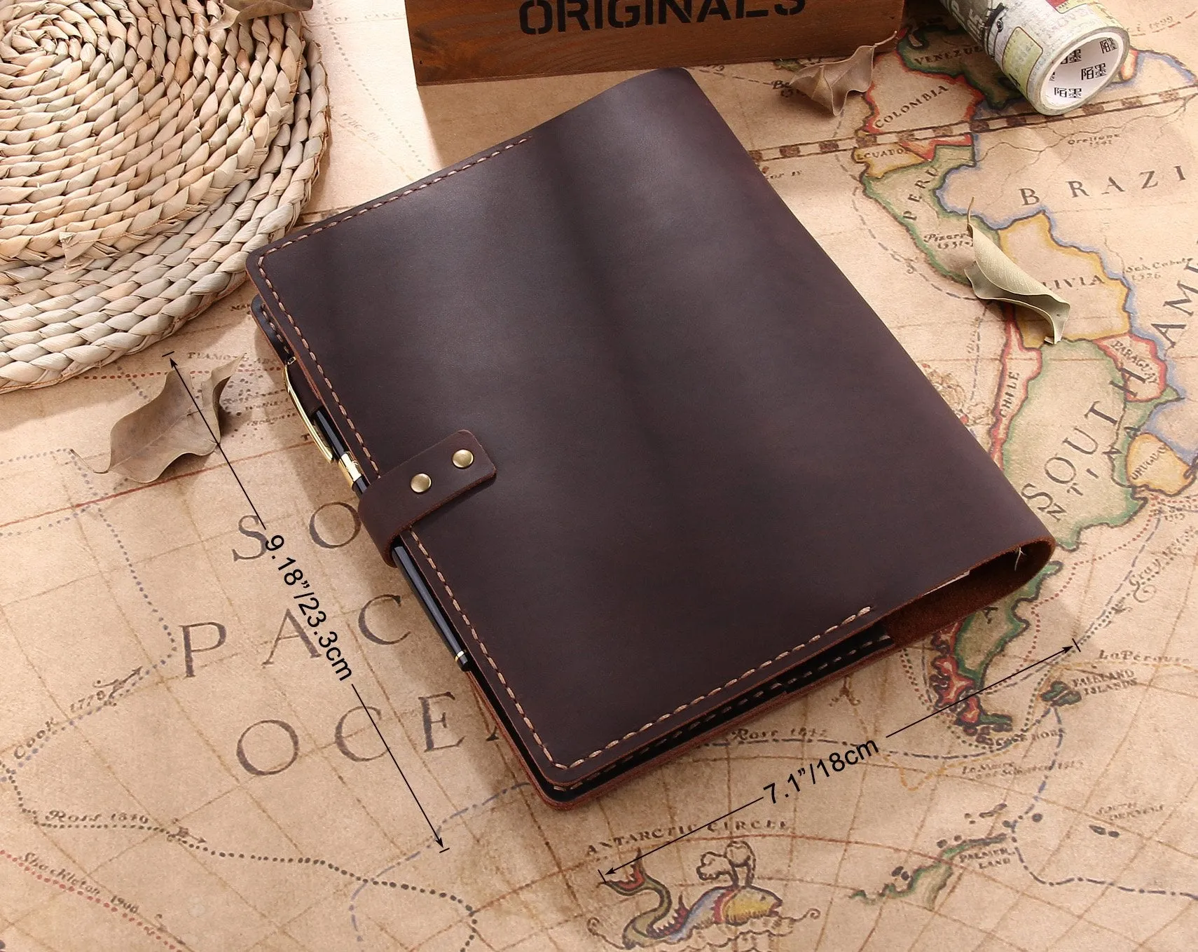 Personalized Ring Binder A5 Genuine Leather Travel Notebook