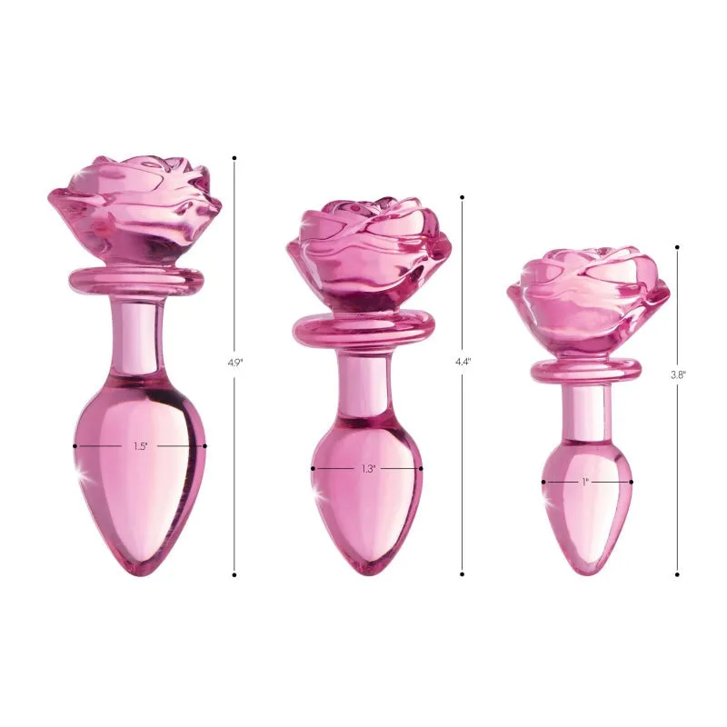 Pink Rose Glass Anal Plug - Medium