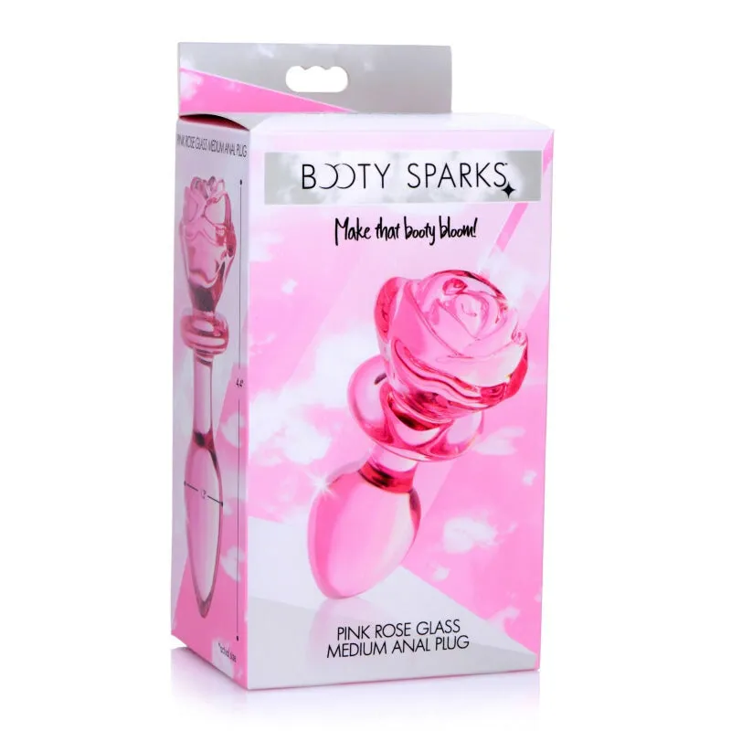 Pink Rose Glass Anal Plug - Medium