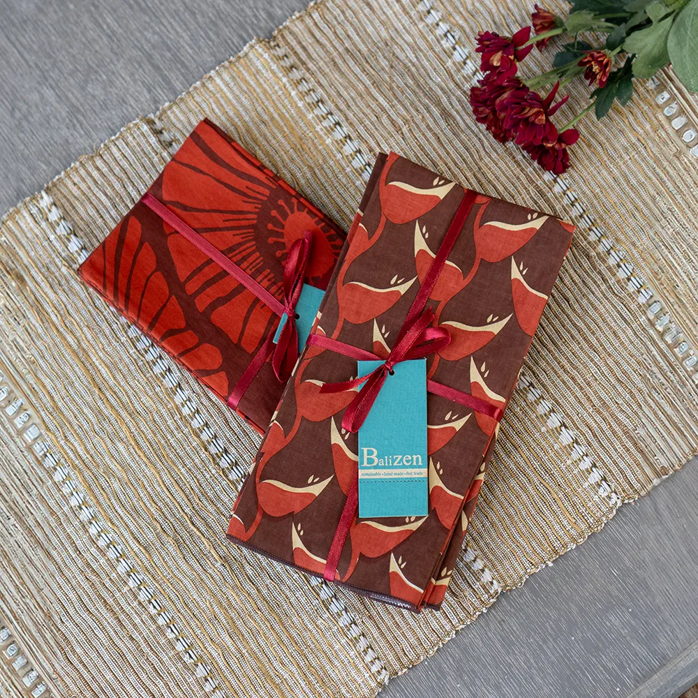 Retro Flowers Red Brown Napkins set of 4