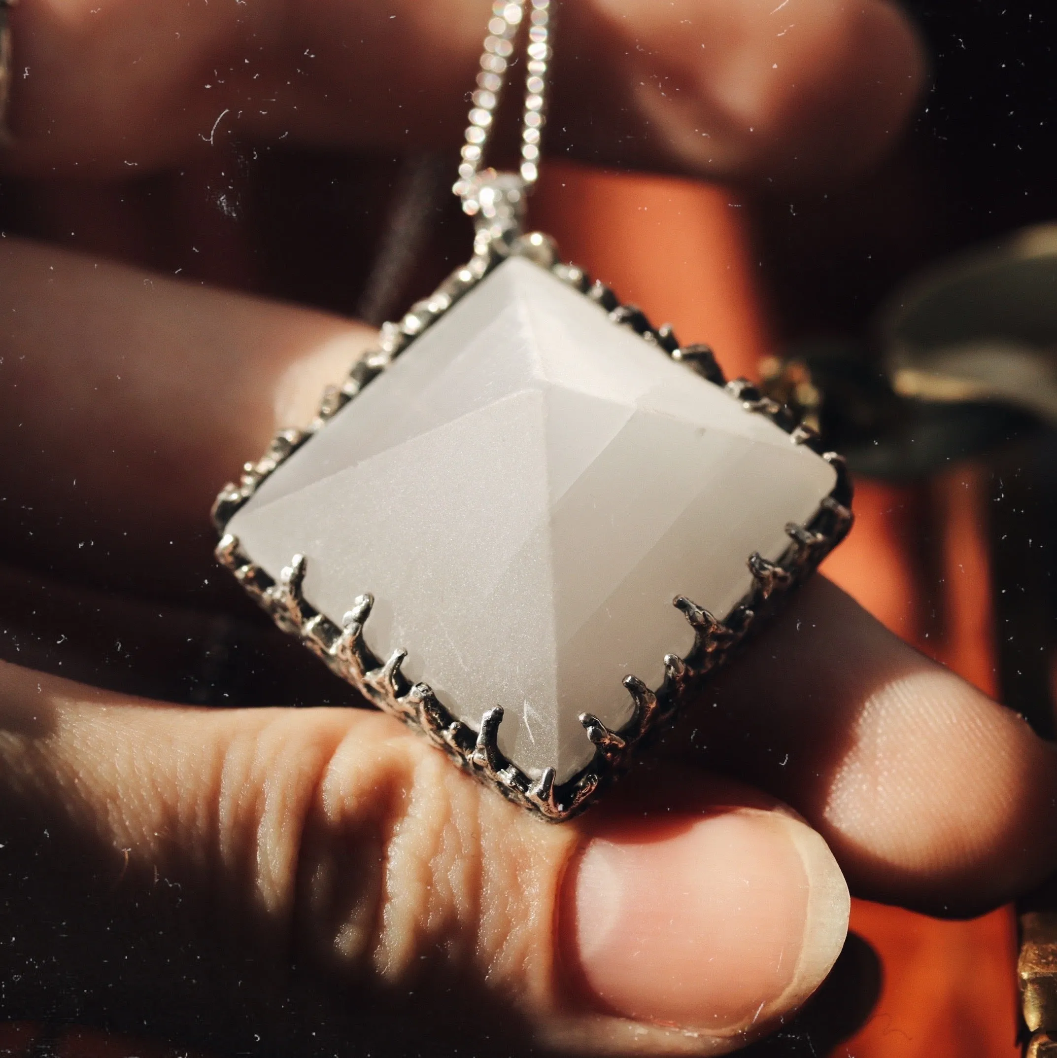 Sacred Selenite Icicle Crystal Pyramid Necklace #22