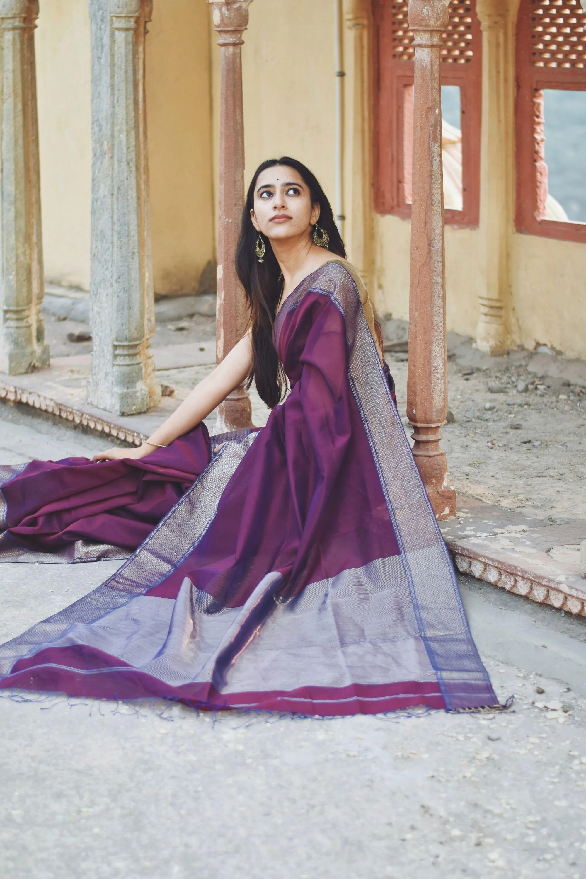 Seher - Dark Purple Maheshwari Saree