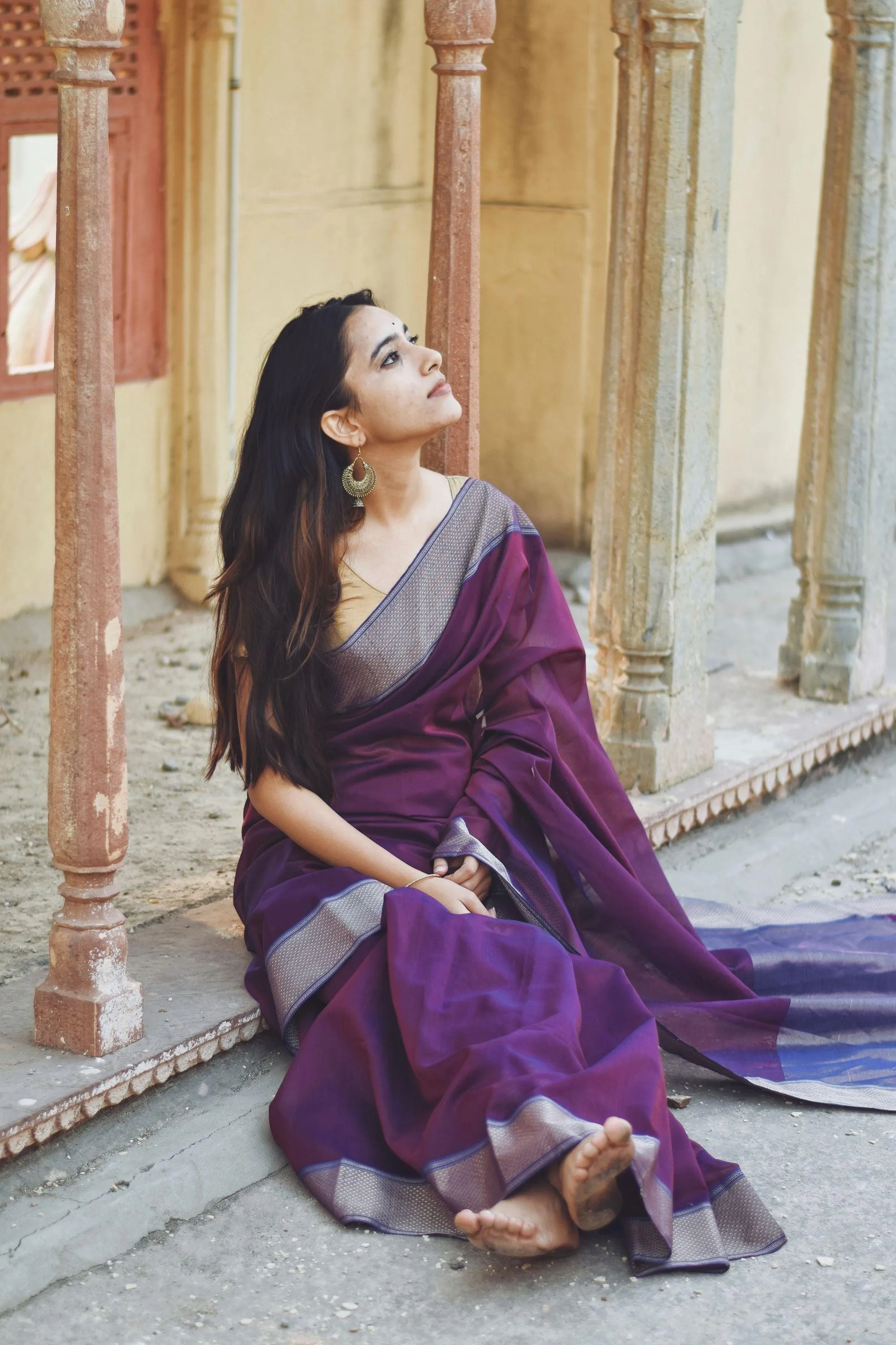 Seher - Dark Purple Maheshwari Saree