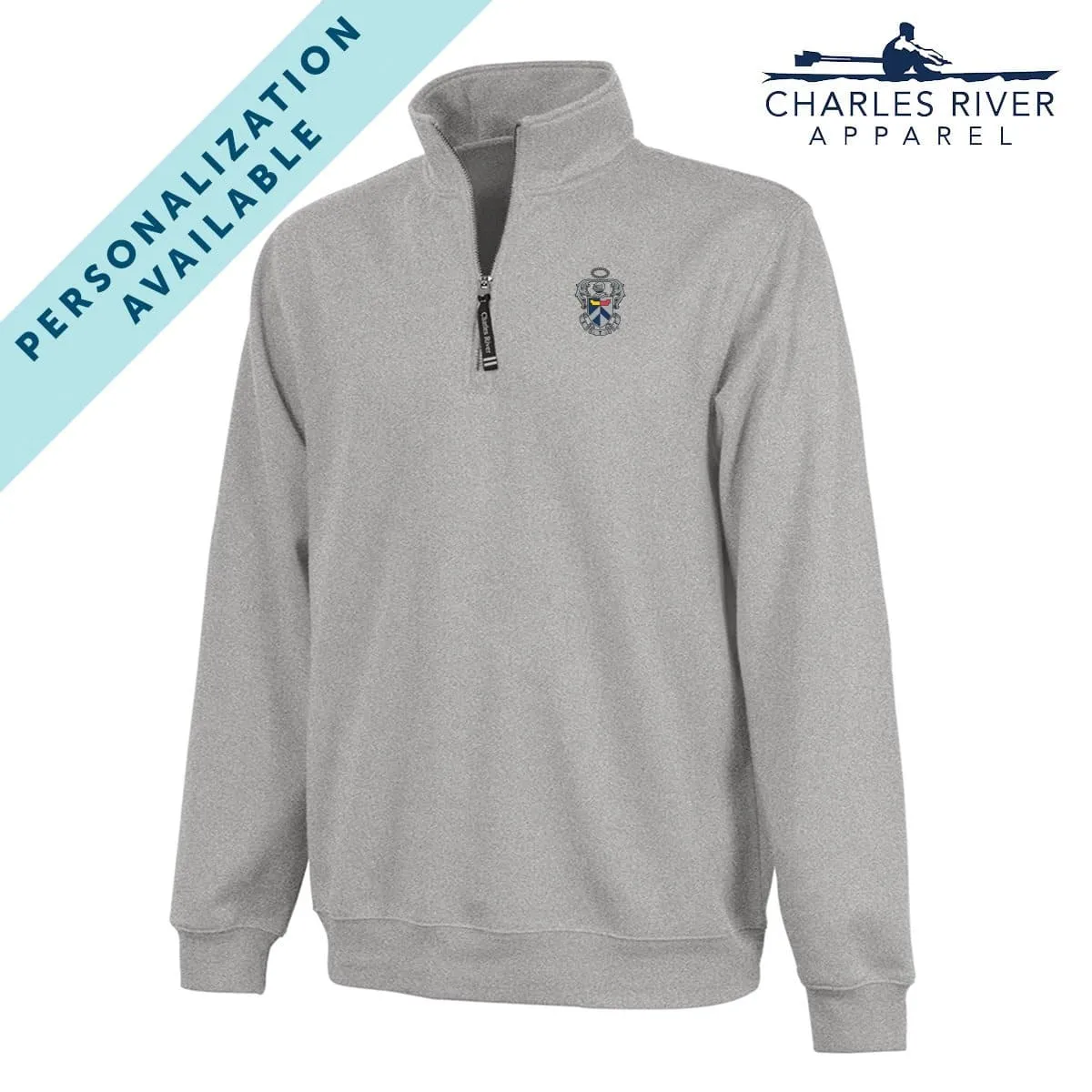 Sig Tau Embroidered Crest Gray Quarter Zip