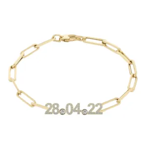 Special Date and Diamond Bezel Paperclip Bracelet