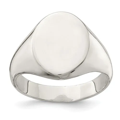 Sterling Silver 15x12mm Solid Closed Back Signet Ring - (Men's Sizes)