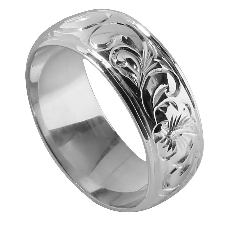 Sterling Silver Custom-Made Hawaiian Heirloom Ring Princess Scroll Barrel 8mm (Heavy Weight 1.75)