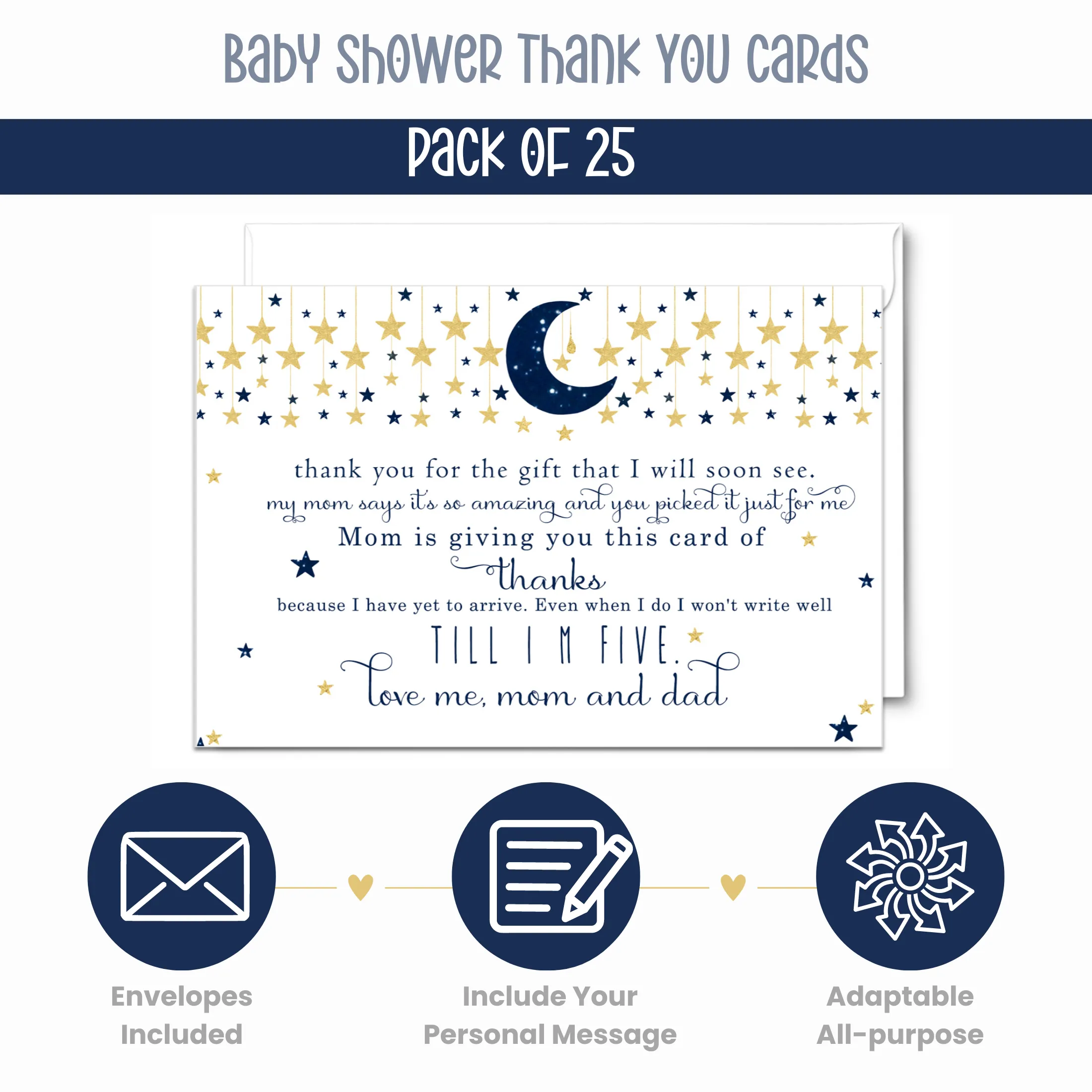 Twinkle Little Star Thank You Cards for Boys – Notecards with Envelopes (Pack of 25)