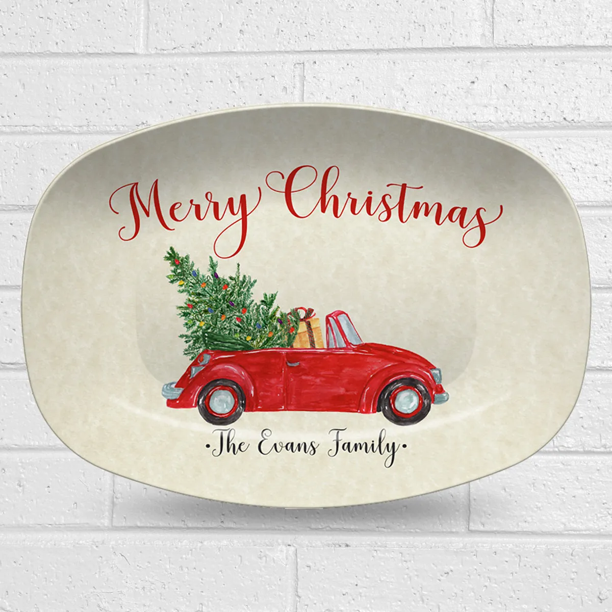 Vintage Christmas Car Personalized Platter