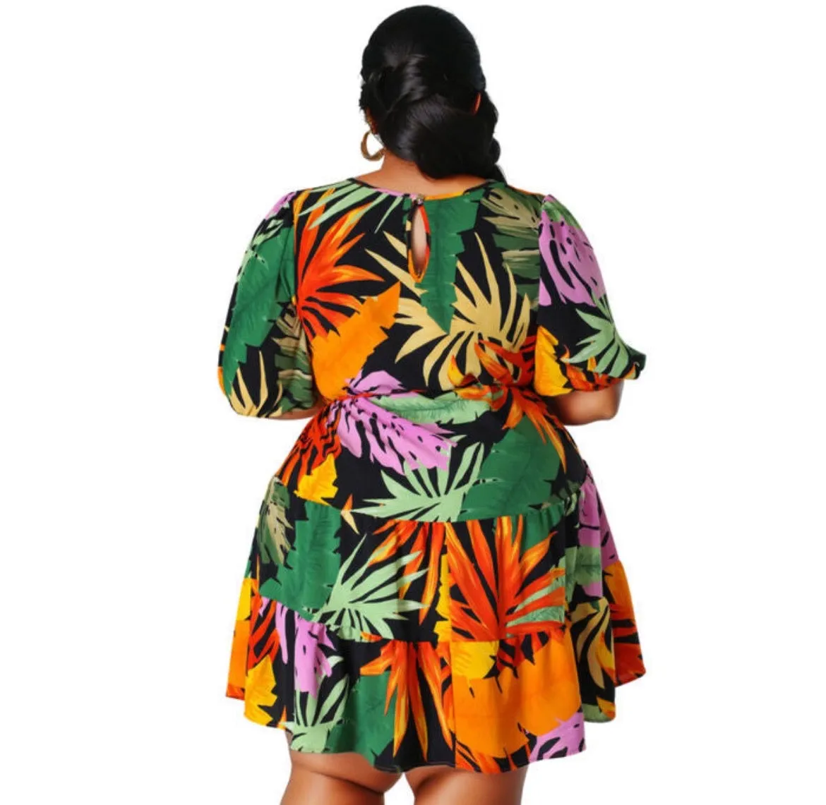 Women’s 1XL Tropical Print Apron Dress